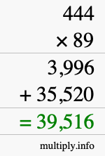 How to calculate 444 times 89 using long multiplication