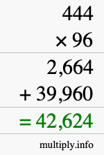 How to calculate 444 times 96 using long multiplication