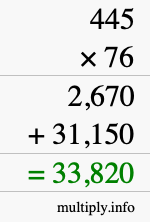 How to calculate 445 times 76 using long multiplication