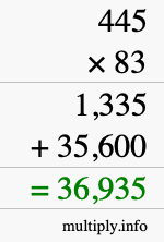 How to calculate 445 times 83 using long multiplication How to calculate 445 times 83 using long multiplication