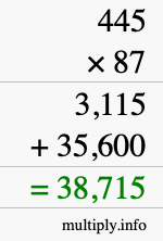How to calculate 445 times 87 using long multiplication How to calculate 445 times 87 using long multiplication