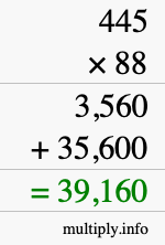 How to calculate 445 times 88 using long multiplication