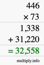 How to calculate 446 times 73 using long multiplication
