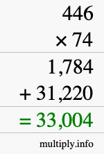 How to calculate 446 times 74 using long multiplication