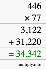 How to calculate 446 times 77 using long multiplication