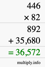 How to calculate 446 times 82 using long multiplication
