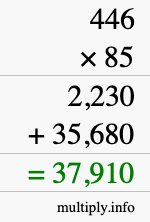 How to calculate 446 times 85 using long multiplication How to calculate 446 times 85 using long multiplication