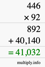 How to calculate 446 times 92 using long multiplication