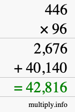 How to calculate 446 times 96 using long multiplication