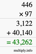How to calculate 446 times 97 using long multiplication