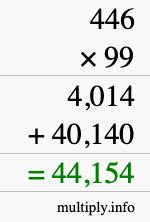 How to calculate 446 times 99 using long multiplication