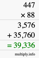 How to calculate 447 times 88 using long multiplication