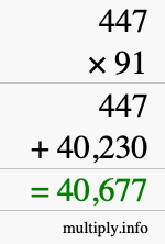 How to calculate 447 times 91 using long multiplication