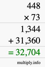 How to calculate 448 times 73 using long multiplication