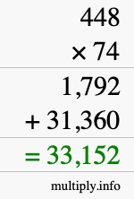 How to calculate 448 times 74 using long multiplication