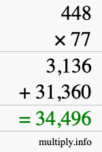 How to calculate 448 times 77 using long multiplication