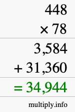 How to calculate 448 times 78 using long multiplication