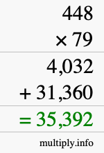 How to calculate 448 times 79 using long multiplication