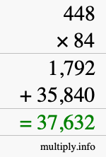 How to calculate 448 times 84 using long multiplication