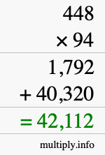 How to calculate 448 times 94 using long multiplication