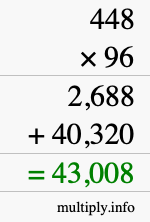 How to calculate 448 times 96 using long multiplication