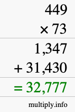 How to calculate 449 times 73 using long multiplication