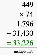 How to calculate 449 times 74 using long multiplication