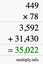 How to calculate 449 times 78 using long multiplication