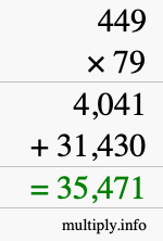 How to calculate 449 times 79 using long multiplication