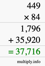How to calculate 449 times 84 using long multiplication How to calculate 449 times 84 using long multiplication