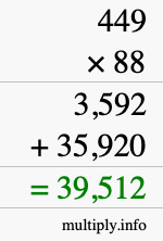 How to calculate 449 times 88 using long multiplication