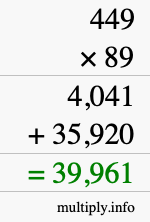 How to calculate 449 times 89 using long multiplication