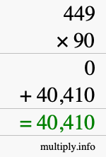 How to calculate 449 times 90 using long multiplication