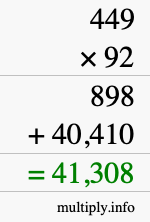 How to calculate 449 times 92 using long multiplication