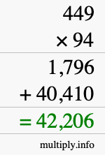 How to calculate 449 times 94 using long multiplication