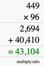 How to calculate 449 times 96 using long multiplication