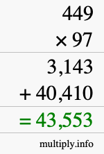 How to calculate 449 times 97 using long multiplication