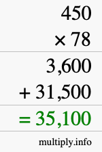 How to calculate 450 times 78 using long multiplication