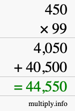 How to calculate 450 times 99 using long multiplication