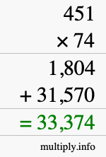 How to calculate 451 times 74 using long multiplication