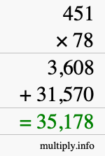 How to calculate 451 times 78 using long multiplication