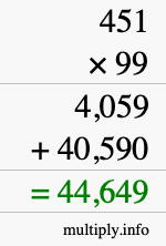How to calculate 451 times 99 using long multiplication