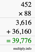 How to calculate 452 times 88 using long multiplication