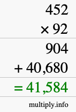 How to calculate 452 times 92 using long multiplication