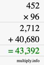 How to calculate 452 times 96 using long multiplication How to calculate 452 times 96 using long multiplication