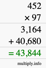 How to calculate 452 times 97 using long multiplication