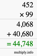 How to calculate 452 times 99 using long multiplication