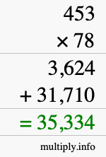 How to calculate 453 times 78 using long multiplication