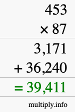 How to calculate 453 times 87 using long multiplication