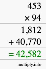 How to calculate 453 times 94 using long multiplication